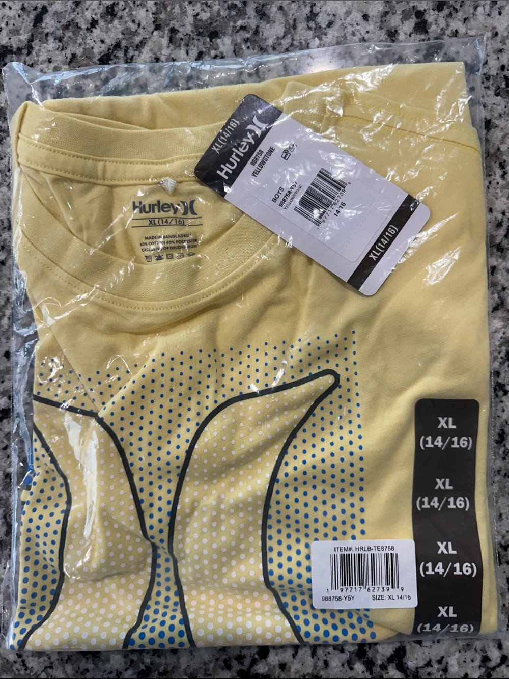 Hurley Yellow Graphic Tee with Black & Blue Accents